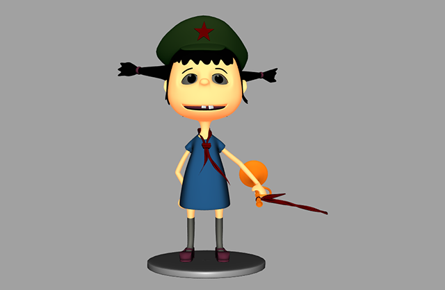 红军小战士解放军帽小女孩红领巾小学生冲锋号小妹妹maya卡通人物模型下载插图