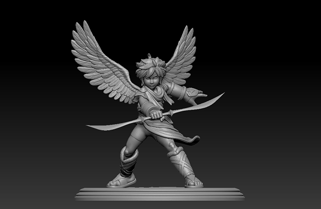 任天堂游戏“Kid Icarus”的主角-Pit的形象雕像3d模型插图