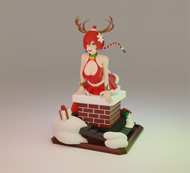 驯鹿圣诞女孩卡在烟囱里3D打印模型插图