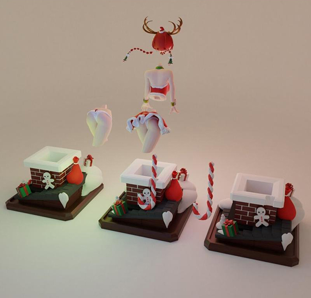 驯鹿圣诞女孩卡在烟囱里3D打印模型插图1