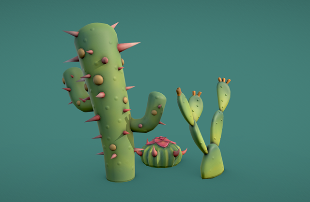 开花的仙人掌卡通植物3d模型插图1