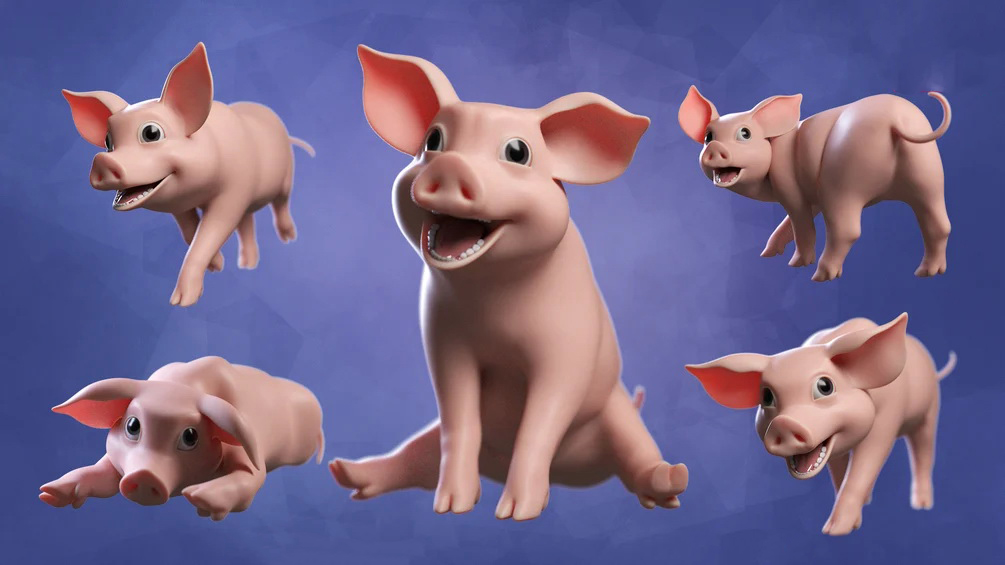 Little cartoon pig Booboo rig卡通小猪Booboo装备maya绑定模型插图1