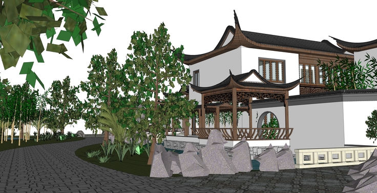 东方新古典园林古建sketchup模型插图1