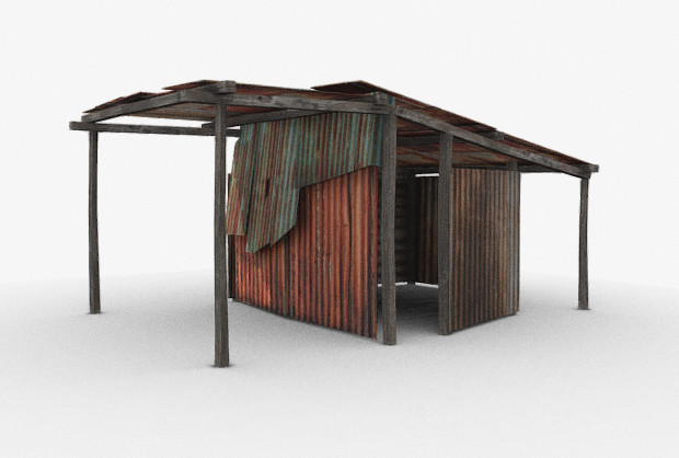low-poly农村组装简易房子穷人的家3d模型插图