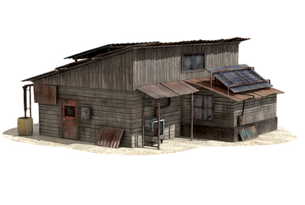 世界末日时期的房子肮脏旧木屋简易棚屋3d模型插图
