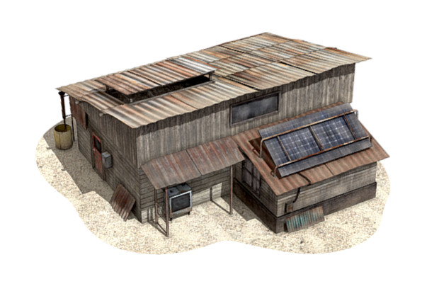 世界末日时期的房子肮脏旧木屋简易棚屋3d模型插图1