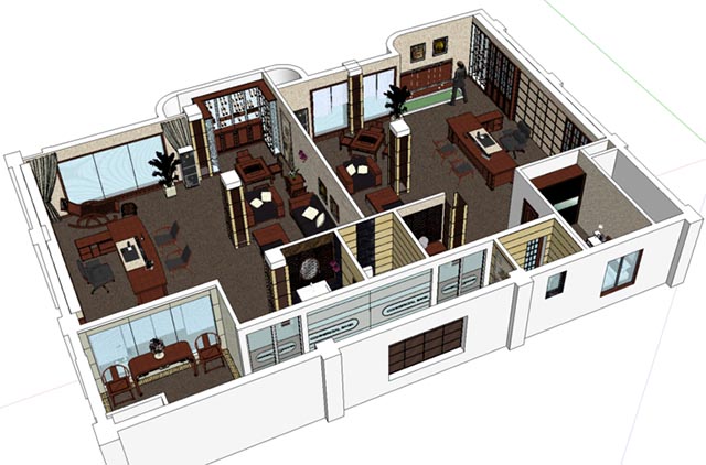 独立办公室室内设计SketchUp模型插图