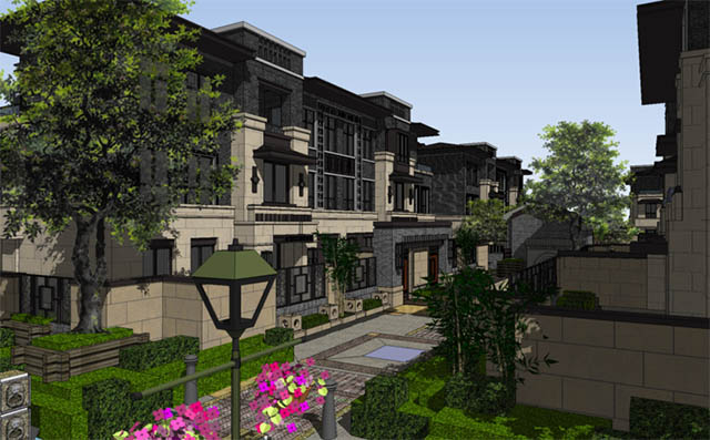 中式风格住宅小区SketchUp模型插图2
