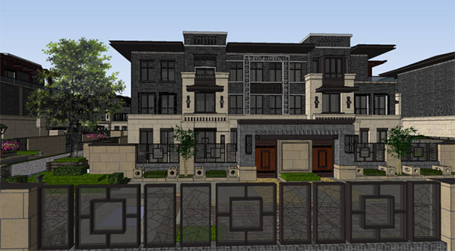 中式风格住宅小区SketchUp模型插图1
