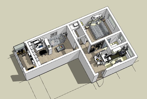 现代宜家风格住宅室内装修方案sketchup模型插图1