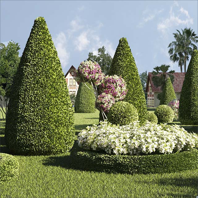 公园 花园 花坛 景观植物3d模型插图