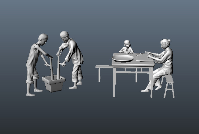 清明节打麻糍母与子铜像雕像maya模型下载插图2