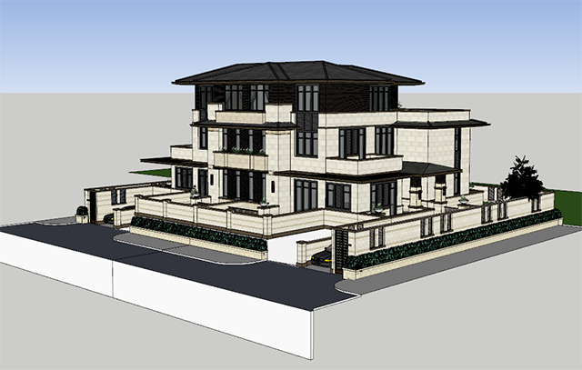 东方新古典风格双拼别墅sketchup模型插图