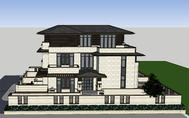 东方新古典风格双拼别墅sketchup模型插图1