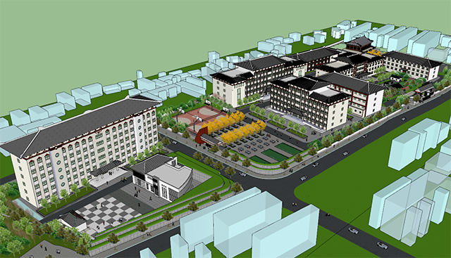 中式风格学校教学楼建筑设计方案sketchup模型插图