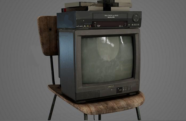 80年代复古黑白电视机+磁带机组合3d模型插图1