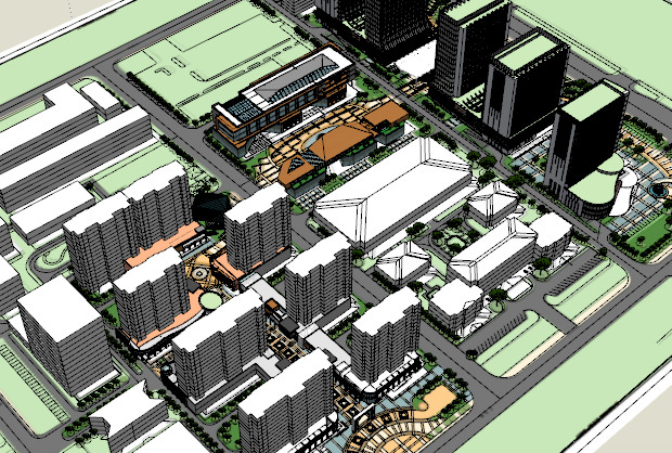 现代风格商业综合体和住宅区规划SketchUp模型插图
