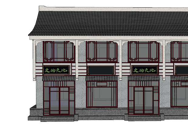 仿古商业步行街新中式建筑SketchUp模型插图2