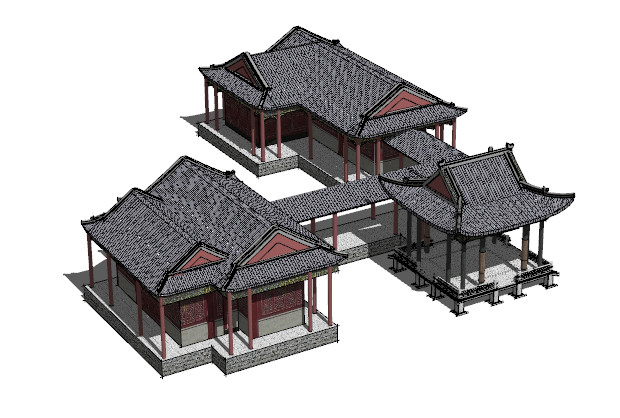 亭子 长廊 中式建筑 古建筑配件sketchup模型插图