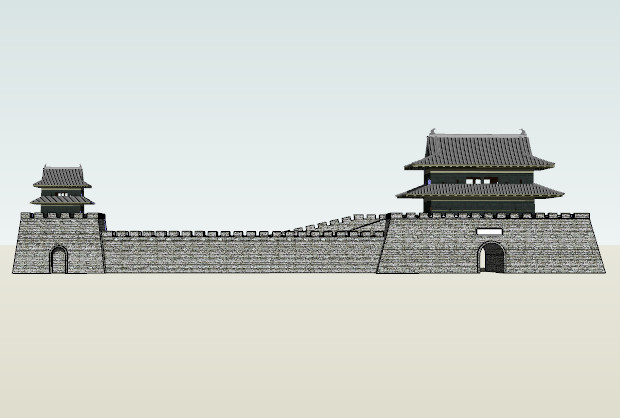 中国古城城门建筑sketchup模型插图
