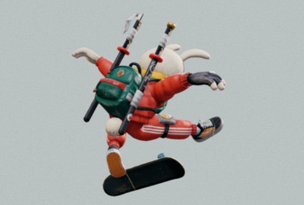 疯狂的兔子武士滑板手3d模型下载插图1