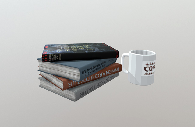 书籍+咖啡组合3d模型插图
