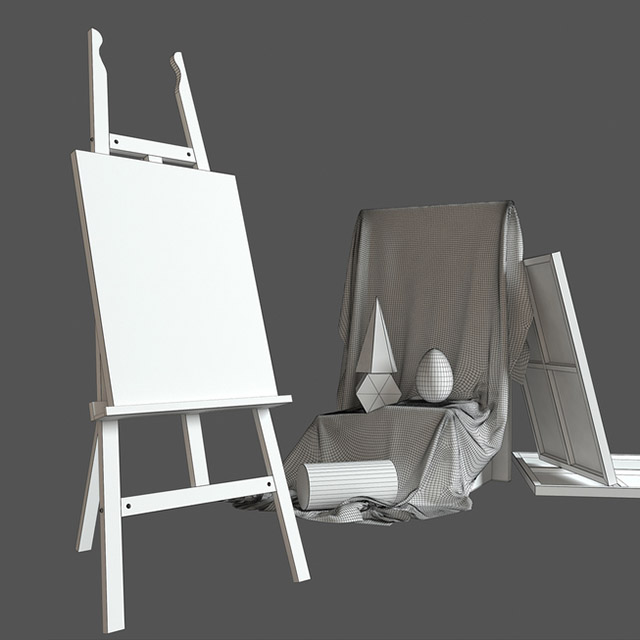 室内画室画架与石膏人物组合静物3d模型插图2