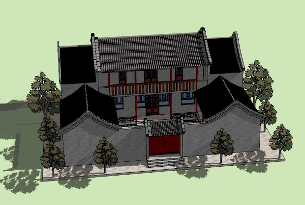 卷棚顶中国传统民居SketchUp模型插图