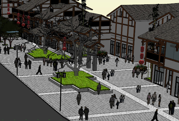 AutoSave_瓷器口中式商业街sketchup模型插图2