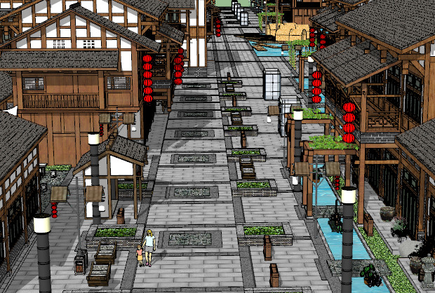 川东风格的商业街sketchup模型插图1