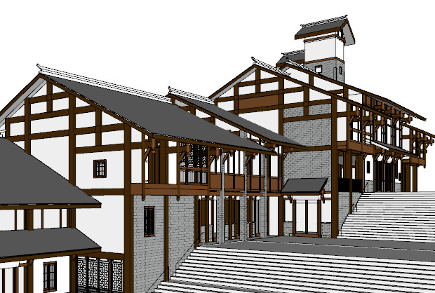 川东风格商业街sketchup模型插图