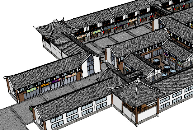 中式仿古商业街中式建筑sketchup模型插图1