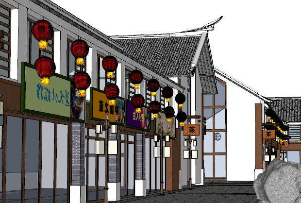 中式仿古商业街中式建筑sketchup模型插图2
