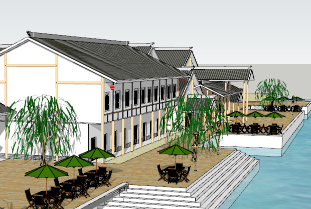 沿海地区中式建筑商业街sketchup模型插图1