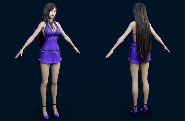 最终幻想7 重制版-Tifa蒂法紫色连衣裙舞裙3d模型插图1