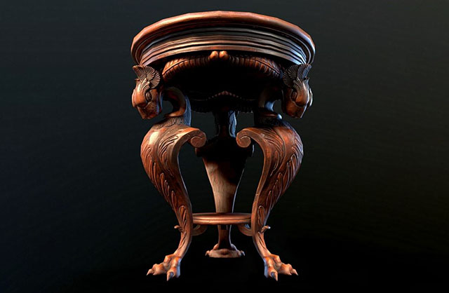 复古红木雕花矮凳古董实木雕花圆桌3d模型插图1