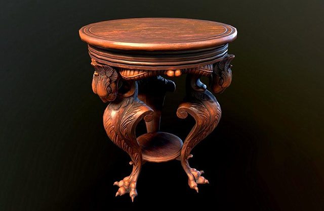 复古红木雕花矮凳古董实木雕花圆桌3d模型插图