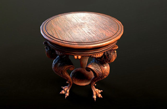 复古红木雕花矮凳古董实木雕花圆桌3d模型插图2
