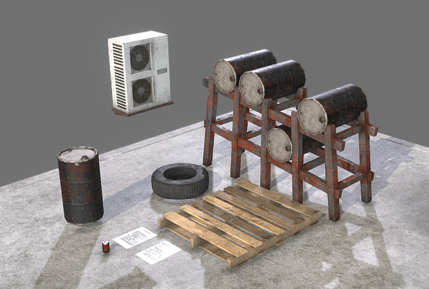 废弃的工厂室内道具组合3d模型插图