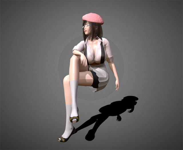 坐着的动漫女孩3d模型插图