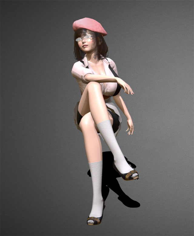 坐着的动漫女孩3d模型插图3