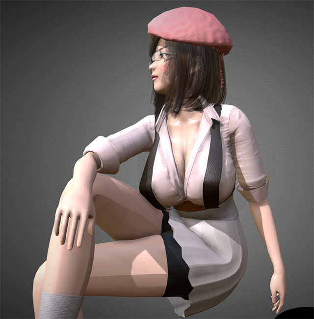 坐着的动漫女孩3d模型插图2