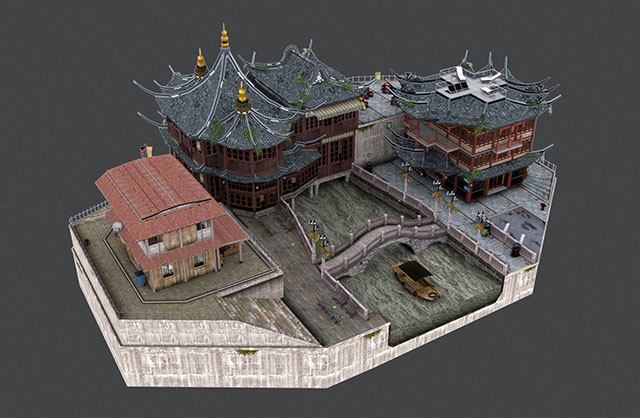 上海老街城市建筑风光3d模型插图