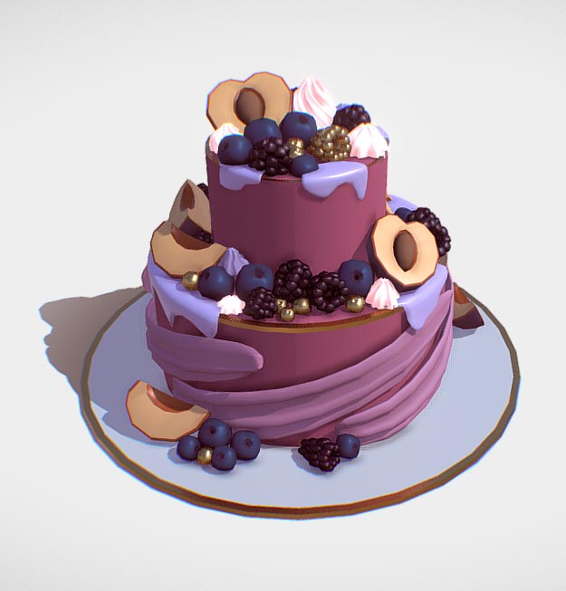 low poly水果蛋糕模型插图