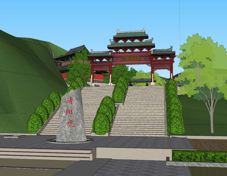 中国山林道观寺庙古建筑sketchup模型插图1