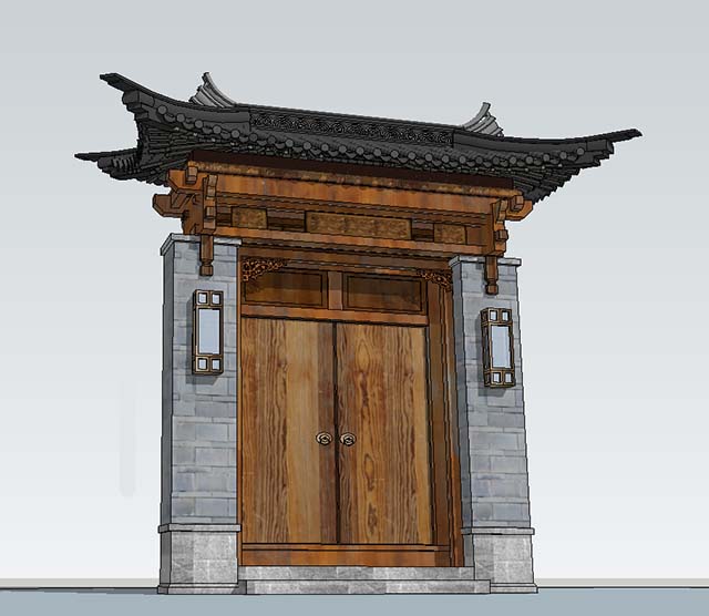 中式门头大门古建筑sketchup模型插图