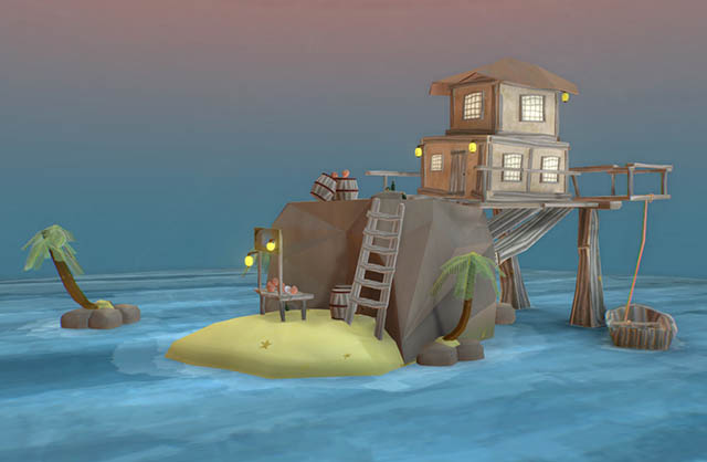 海上的小岛渔村渔民小木屋fbx模型插图