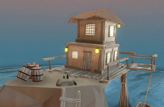 海上的小岛渔村渔民小木屋fbx模型插图1