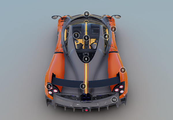 Pagani Huayra-BC赛车帕加尼橙色超级跑车3d模型插图2