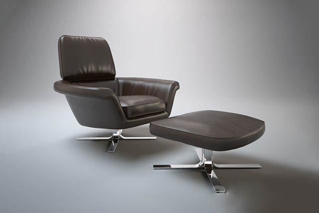 皮质沙发+脚凳家具组合3d模型插图